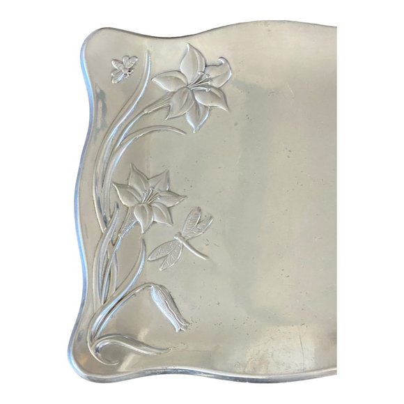 Lenox Vintage 90s Embossed Butterfly Relief Meadow Metal Large 13x13 Tray - Picture 4 of 10